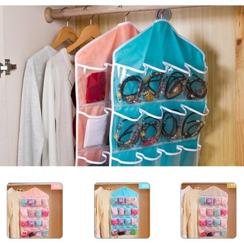16 Pockets Bra Socks Underwear Hanging Organizer Tidy Rack Hanger Storage Door Bag For Bathroom Living Room Household Sundries