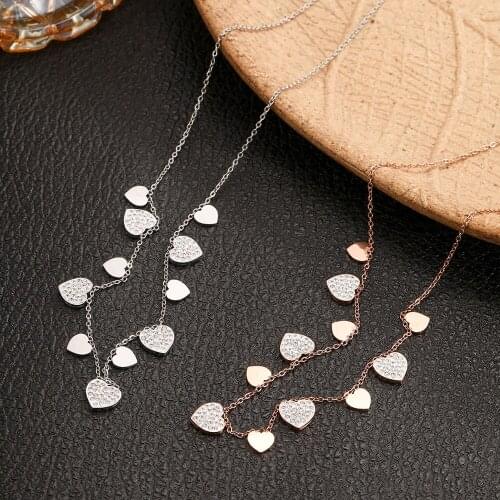 Stainless Steel Heart Choker Necklace For Women Rose Gold Crystal Small Pendant Necklace Womens Gift Trendy Jewelry For Girls