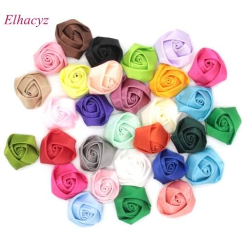 30pcs/lot Hot Selling 30 Colors 4CM Rose Flowes Fashion Hair Accessories Satin Rosettes for Headband Headwear Free Shipping