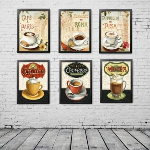 Retro Picture and Prints Cafe Shop Kitchen Restaurant Decor Painting Canvas Poster European Cafe In Roma Wall Art Painting Home