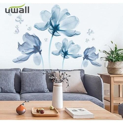 Romantic Blue Flowers Wall Stickers Living Room Bedroom Decor Home Background Wall Decor Self-Adhesive Stickers Room Decoration