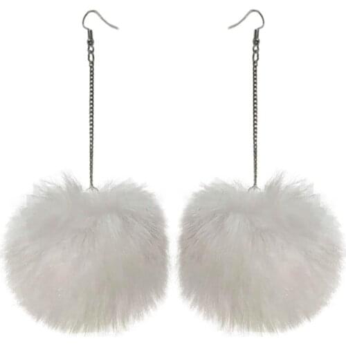 1 Pair Faux Fur Earrings Fluffy Pom Pom Decor Earrings Chain Drop Earrings Dangle Earrings Party Dress Up Jewelry Accessories