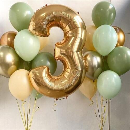 15pcs/Lot Avocado Green Latex Balloons 40inch Gold Number Foil Ball Babyshower Boys and Girls Birthday Party Decoration
