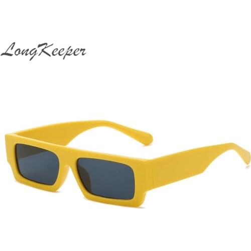 LongKeeper Vintage Women Sunglasses Fashion Small Rectangle Sun Glasses Ladies Sexy Decorative Yellow Red 90s Shades UV400