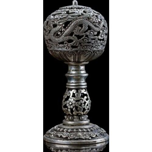 Old Collectable Tibet Silver Handcrafted Dragon Incense Burner