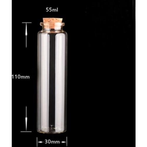 10pcs 55ml High Quality Glass Bottles With Cork Cap Transparent Chemical Liquid Jars Christmas Gifts Empty Bottles Dia 30mm