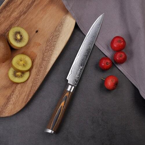 SUNNECKO Premium 8'' Slicing Knives Damascus Steel Sharp Blade Kitchen Knives Pakka Wood Handle Meat Fruit Chef Cutter Knife