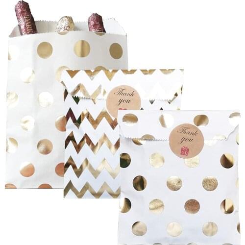 Party favor bag Food Safe Kraft Paper Natural Vivid Colored Candy Cookie Buffet Bags chevron and Polka dot patterns, Gold foil