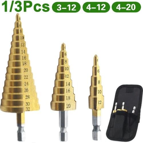 1/3 Pcs HSS Titanium Drill Bit 4-12mm 4-20mm Drilling Power Tools Set Metal Coated High Speed Steel Wood Hole Cutter Cone Drill