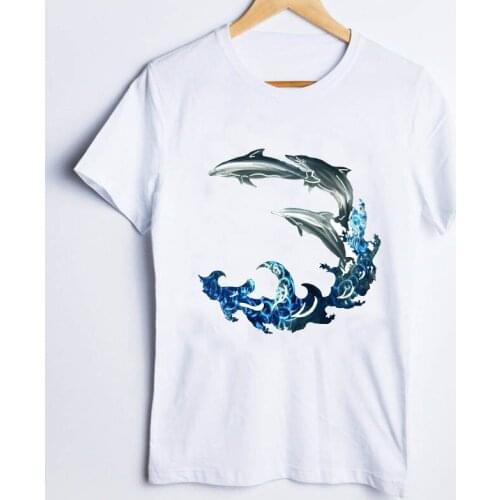 Tees for Women Fashion Whale Wave Short Sleeve Fashion 90s Ladies Clothes Lady Tops Clothing Female T Shirt Womens T-Shirt
