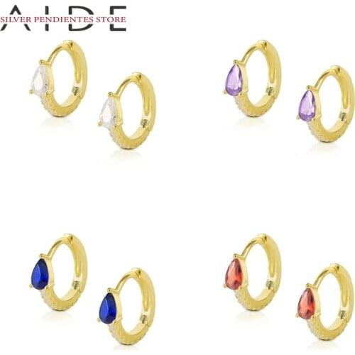 AIDE Colorful Hoops Earrings For Women Small Round Circle Piercing Jewelry Earrings 925 Sterling Silver Earrings Aretes De Mujer