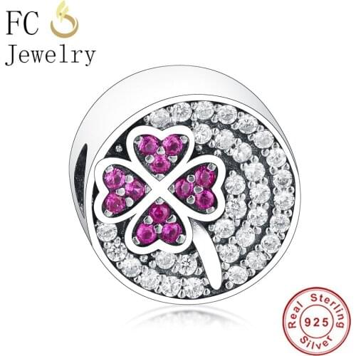 FC Jewelry Fit Original Charm Bracelet 925 Sterling Silver Four Leaf Clover Pave Zirconia Bead For Making Women Berloque 2021