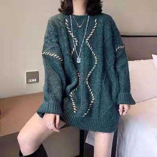 Winter Womens Loose Coat Round Neck Pullover Thickened Warm Oversized Sweater