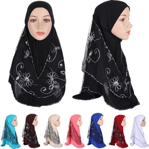 1 PCS Muslim Amira Hijab Women Embroidery Crystal Hemp Mesh Scarf Turban Wrap Islamic Arab Full Cover Niquabs Cap Wrap 73*60cm