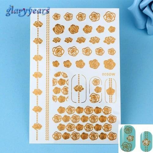 1pc Wedding Gold Decal Rose Flower Pendant Nail Art Pattern Nail Care Temporary Tattoo Sticker Manicures Tool WG030 Nail Sticker