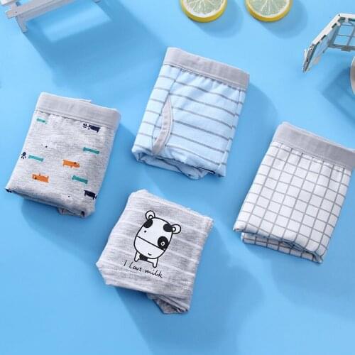 2psc/lot Cartoon Pure Cotton Boys Children Breathable Fashionable Four Cornered Pants Two Styles Four-color Models Available