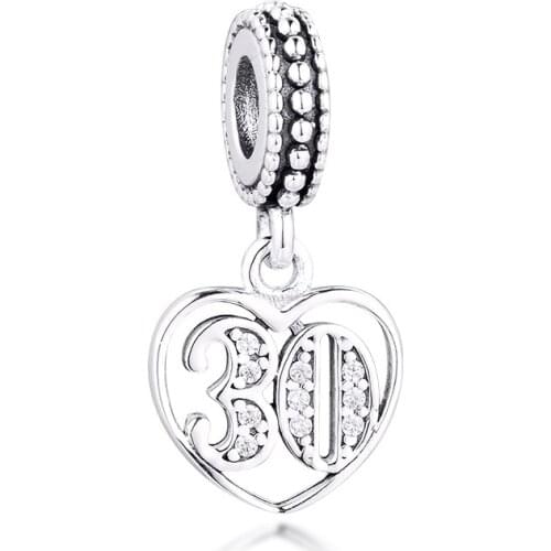 2020 New 925 Sterling Silver 30th Celebration Dangle Charms Metal Beads for Jewelry Making Fits Original Pandora Bracelet Bijoux