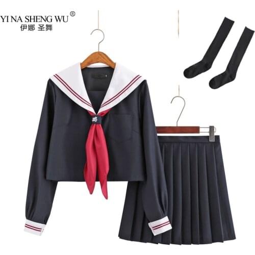 4pcs Anime School Uniform Cosplay Costume Japanese Korea Schoolgirl Navy Sailor JK Uniform Student Top+Pleated Skirt+Tie Sets