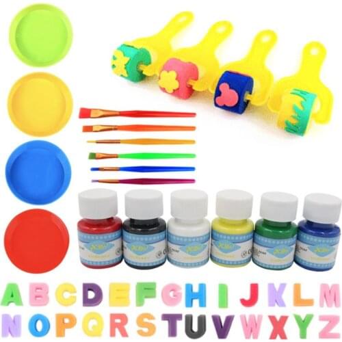 46Pcs/Set DIY Graffiti Plastic Handle Roller Sponge Brush Children Drawing Toys 4X7E
