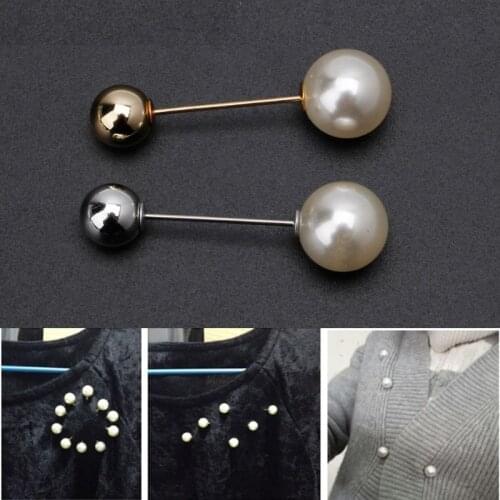 5Pcs Classic Imitation Double Pearl Brooches Sweater Shawl Clip Safety Pin Women X4YA