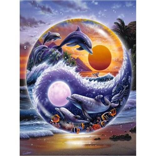 5D DIY Diamond Painting Dolphin Animal Full Square/Round Diamond Embroidery Sea Cross Stitch Rhinestone Mosaic Decor Home Gift