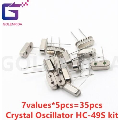 7values*5pcs=35pcs 32.768Khz 6Mhz 8Mhz 11.0592Mhz 12Mhz 16Mhz 10Mhz Crystal Oscillator HC-49S kit
