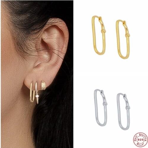 Aide 925 Sterling Silver Irregular Geometric Oval Hoop Earrings For Women Circle Huggie Earrings Wedding Party Gift Fine Jewelry