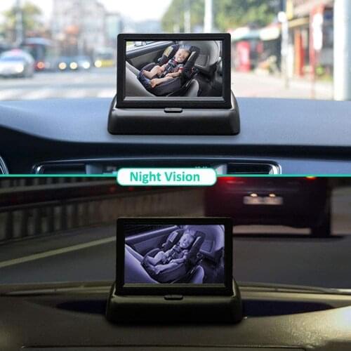 Car Baby Rearview Mirror Observation Mirror For Baby Safety Seats In Car Infrared Surveillances Camera