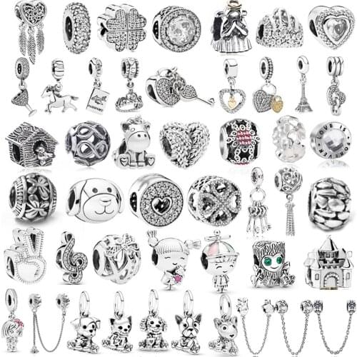 New Silver Boy Girl Snowflake Feather Dream Catcher Small Animals Sky Star Beads Fit Original Brand Charms Bracelet DIY Jewelry