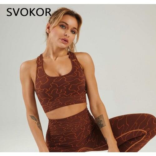 SVOKOR Print Workout Bra Women Sexy Cross Back Crop Top Shocckproof Sports Vest Fitness Gym Running Underwear Push Up Comfort