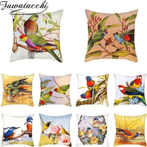 Fuwatacchi Parrot Birds Photo Pillow Case Floral Animals Printed Cushion Cover for Home Sofa Decorative Throw Pillows Cover New