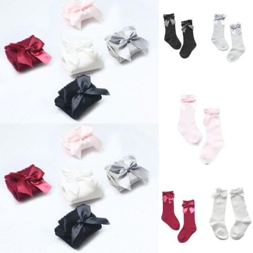 Toddler child baby girl long socks knee high bow casual solid newborn kids sock 0-4T cotton cute beautiful gifts new