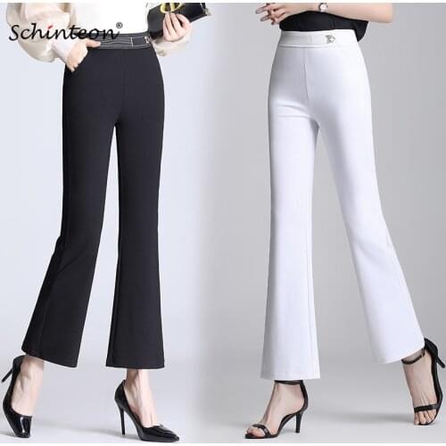 GEMUTLICH Women Elasticity Thin Flare Pants High Waist Office Lady Ankle-Length Slim Trousers New Summer Big Size M-9XL