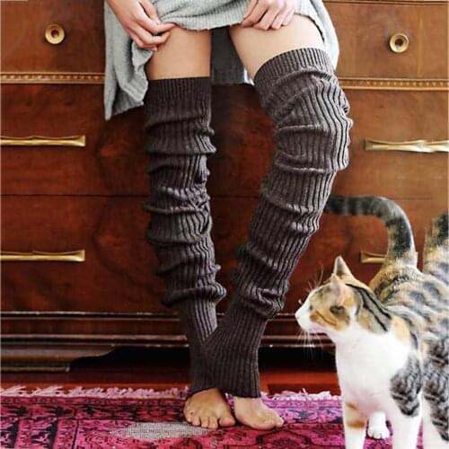 Leg Warmers Punk Knitted Solid Girls Ladies Women Thigh High Over The Knee Socks Long Cotton Stockings Warm Calentadores Piernas