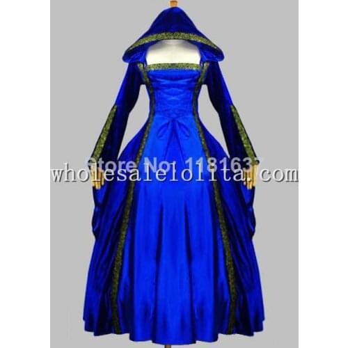 Gothic Blue Pleuche and Silk-like Euro Court Princess Dress Witch Costume