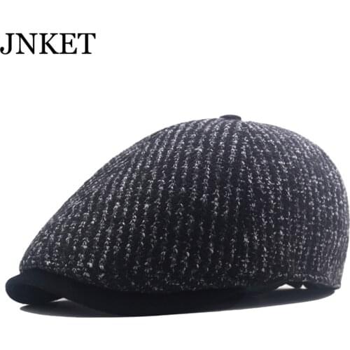 JNKET New Fashion Men Knitted Beret Hat Peaked Cap Leisure Flat Cap Outdoor Travel Sunhat Duckbill Cap Casquette Gorras