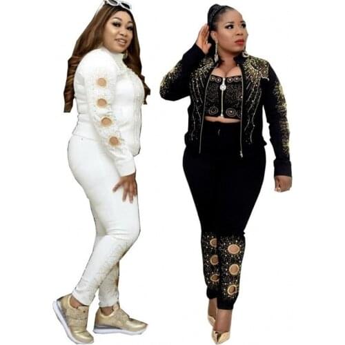 3 Piece Set Africa Clothes 2021 African Dashiki New Dashiki Fashion Suit Top And Trousers Super Elastic Party Plus Size For Lady