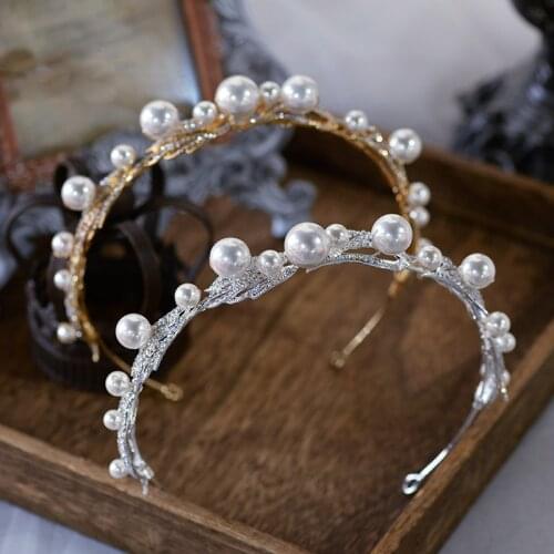 Korean Handmade Pearls Brides Headbands Mini Bridal Tiara Headpiece Party Hair Accessory