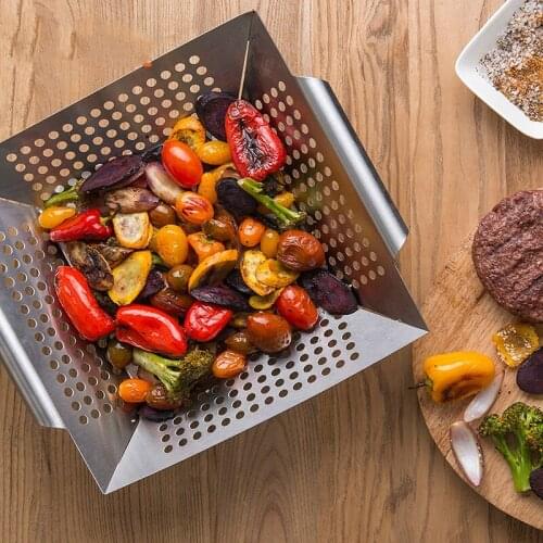 Stainless Steel Grill Basket BBQ Plate Non-stick Baking Pan Topper Square Vegetable Meat Fruit Grilling Tray BBQ Accessory