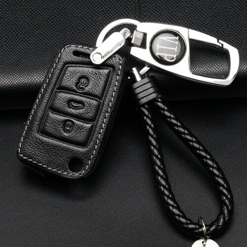 Leather Car Key Case Cover Holder Metal Keychain For Volkswagen VW Golf 7 mk7 Seat Ibiza Leon FR 2 Altea Aztec For Skoda Octavia