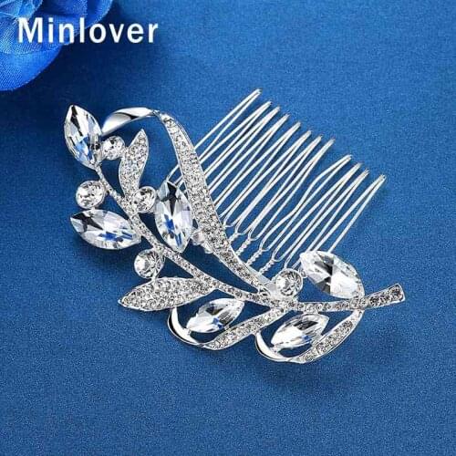 Minlover Leaf Sweet Crystal Wedding Hair Accessories for Bridal Rhinestone Women Hair Comb Jewelry Engagement 2019 Fashion FS104