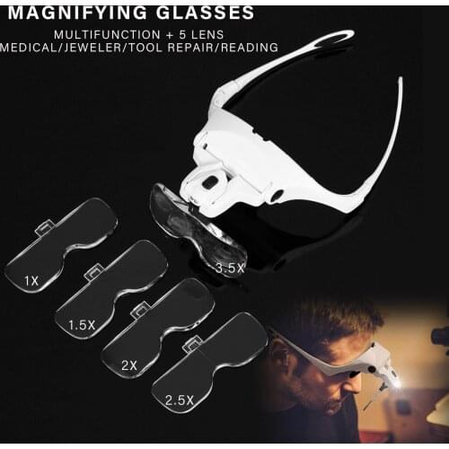 5 Lens Magnifying Glasses LED Light Lamp Head Loupe Multifunction For Medical/Jeweler/Tool Repair/Reading Magnifier