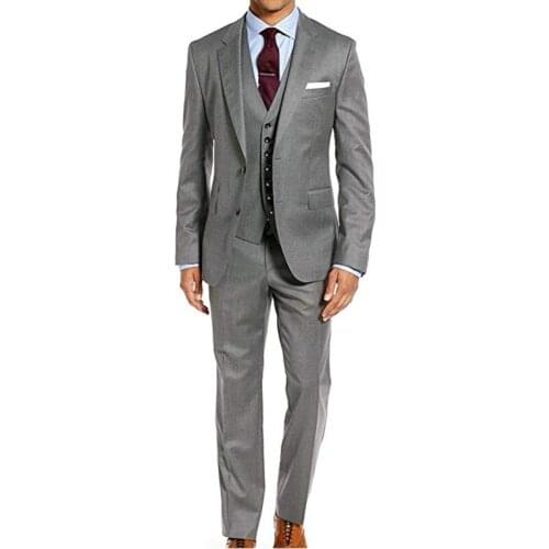 2020 Grey Mens Suits For Wedding Custome Made Suits Formal Blazer Party Suit Business Suit Three Pieces Suit(Jacket+Pants+Vest)