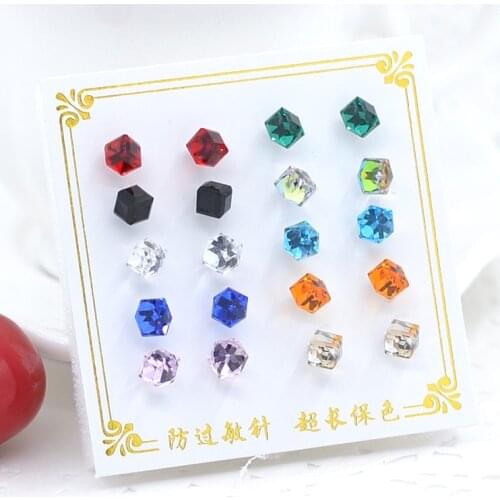 WLP mix Color Hot Sale Earring set For Girl 6mm Crystal Stud Earrings Geometric Rhinestone Minimalist Women earrings