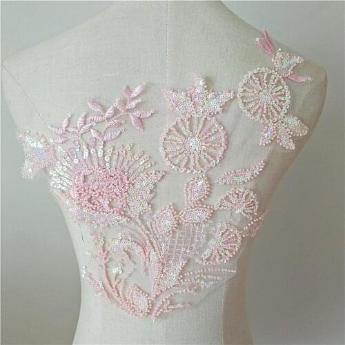 Handmade nail-bead embroidery flower Sequins wedding dress patch cloth decorated with DIY auxiliary material large patch