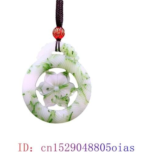 Jade Hexagonal Flower Pendant Jewelry Fashion Double sided Carved Charm Green White Gifts Necklace Amulet Natural Jadeite