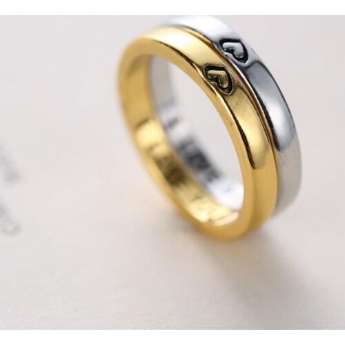 I LOVE YOU Letter Heart Couple Paired Rings Lovers Gold Silver Color gilrs Friendship bff Cute Finger Ring Engagement Jewelry