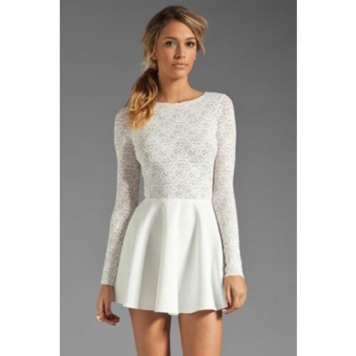 Open Back Dress For Girls 3S2193 Lace Long Sleeve Women A-Line Casual Dress