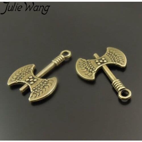 Julie Wang 70pcs/pack Pendant Ancient Bronze Warrior Strong Man Double-sided Axe Tomahawk Styling Weapon Jewelry Accessories