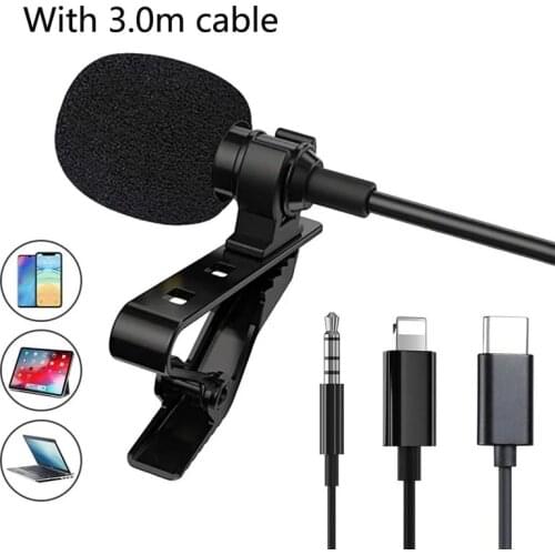 3m Wired Mini Portable Microphone Monitor for iPhone Lightning Type C 3.5mm Laptop PC Clip-on Recording Microphone Headset